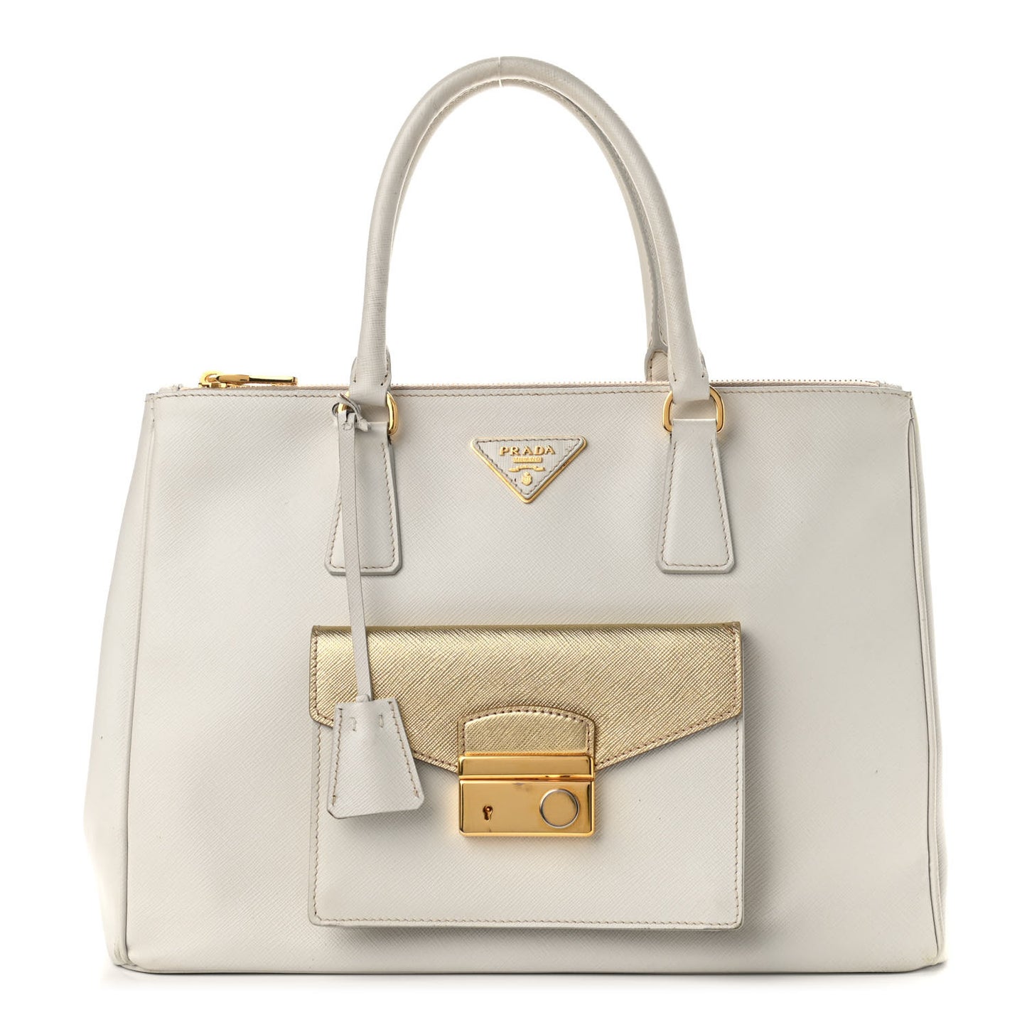 Saffiano Lux Galleria Front Pocket Tote Talco Platino