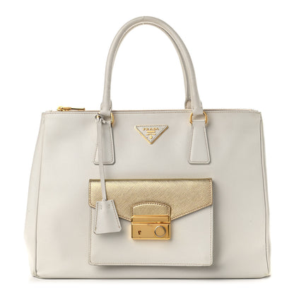 Prada Saffiano Lux Galleria Front Pocket Tote Talco Platino 1 of 18