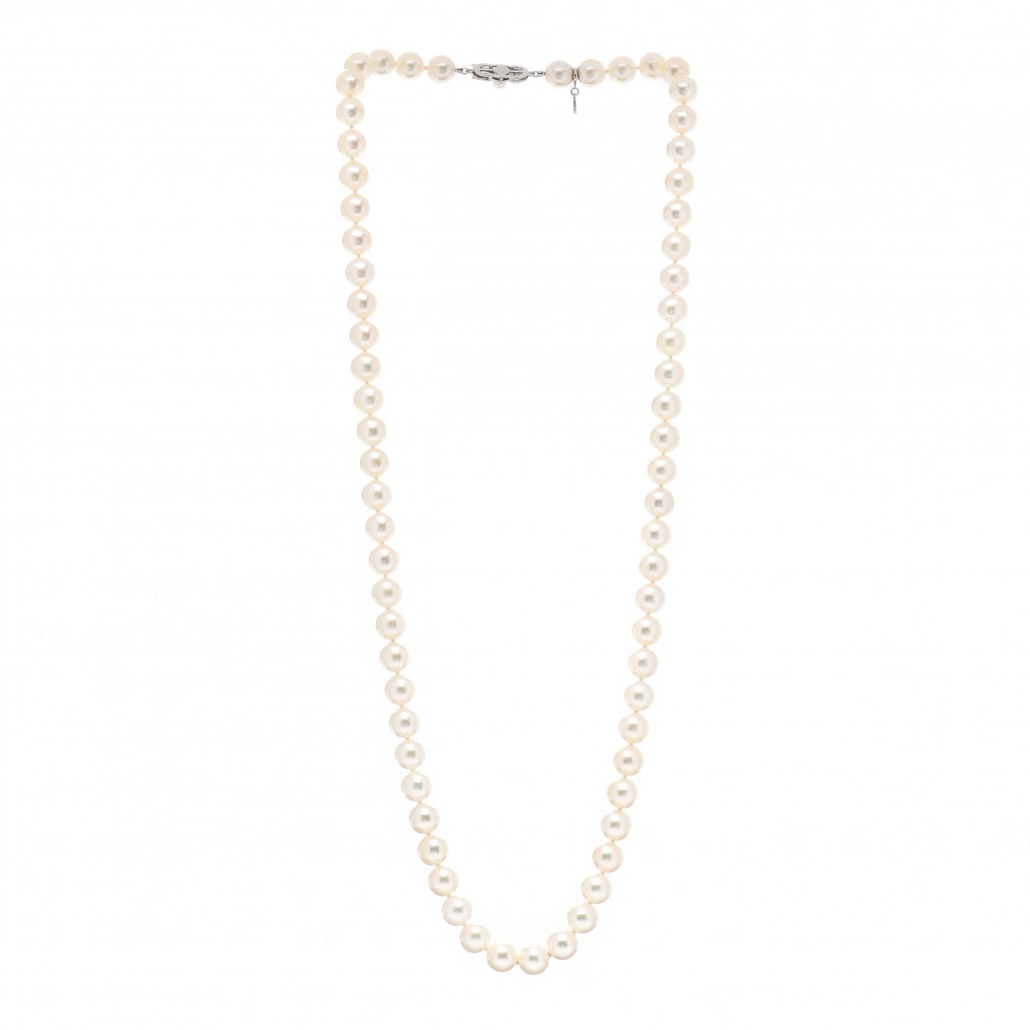 18K White Gold Akoya Pearl 8.5-9mm Strand Necklace 26"