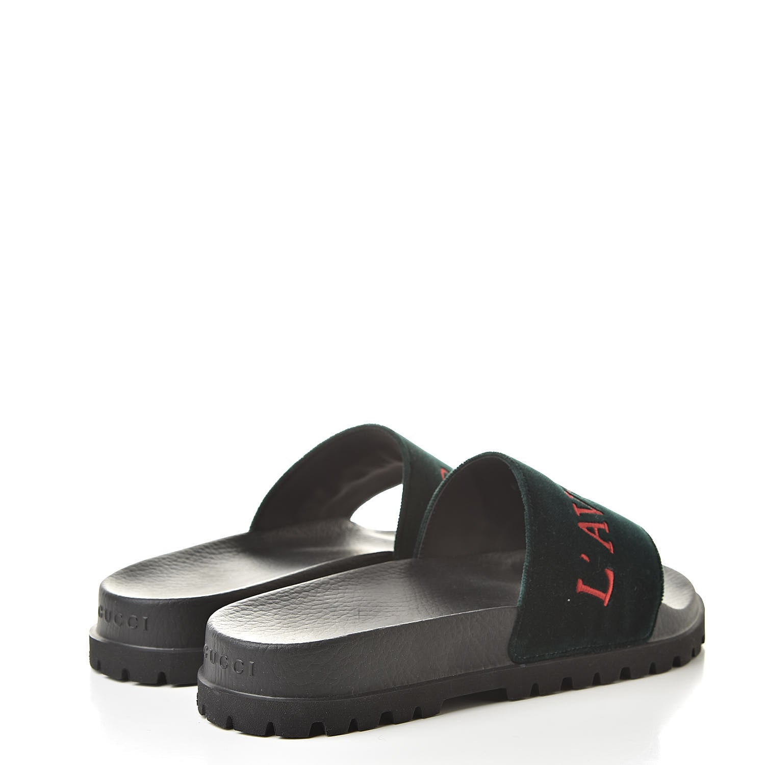 Gucci Velvet Aveugle Par Amour Mens Lug Sole Slide Sandals 7 Green 4 of 8