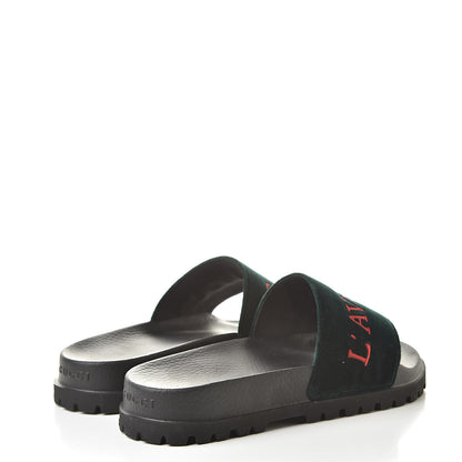 Gucci Velvet Aveugle Par Amour Mens Lug Sole Slide Sandals 7 Green 4 of 8