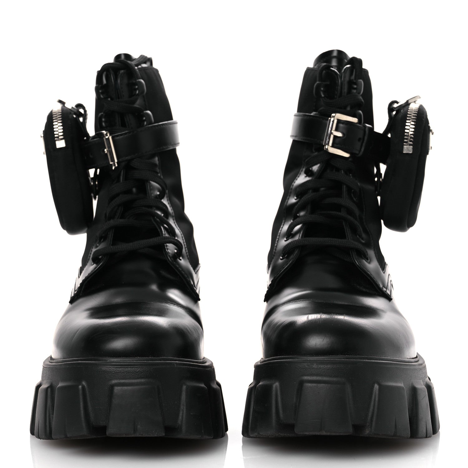 Prada Spazzolato Rois Nylon Metal Triangle Logo Monolith Pouch Pocket 55mm Boots 41 Black 3 of 14