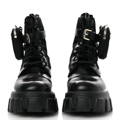 Prada Spazzolato Rois Nylon Metal Triangle Logo Monolith Pouch Pocket 55mm Boots 41 Black 3 of 14