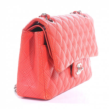 Chanel Lambskin Perforated Double Flap Medium Red 5 of 9