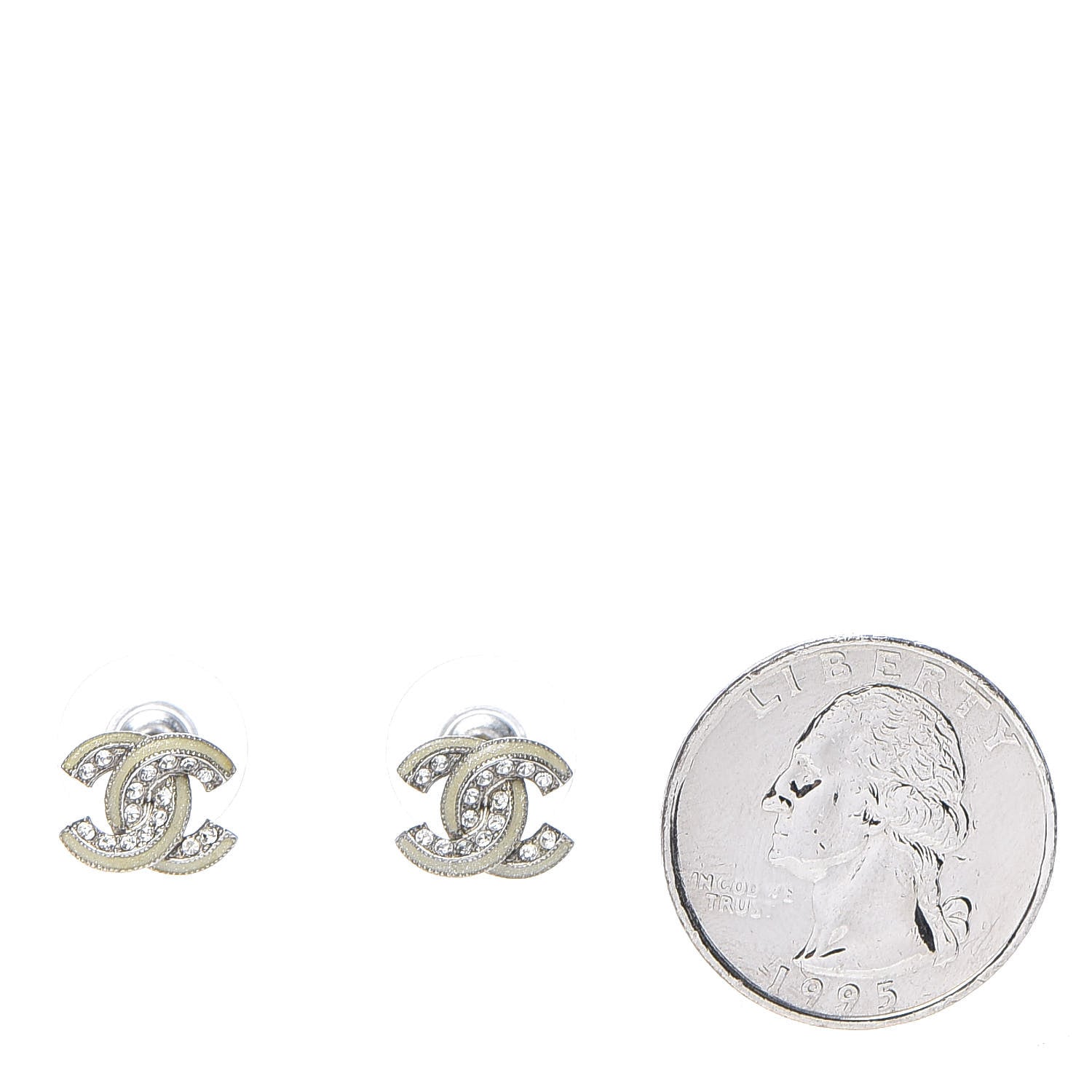 Chanel Enamel Crystal CC Earrings Silver 2 of 4