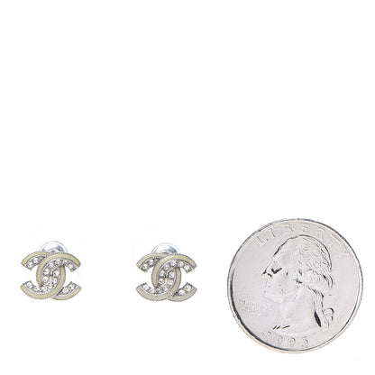 Chanel Enamel Crystal CC Earrings Silver 2 of 4