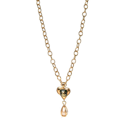 Chanel Pearl Heart CC Pendant Necklace Gold 1 of 7