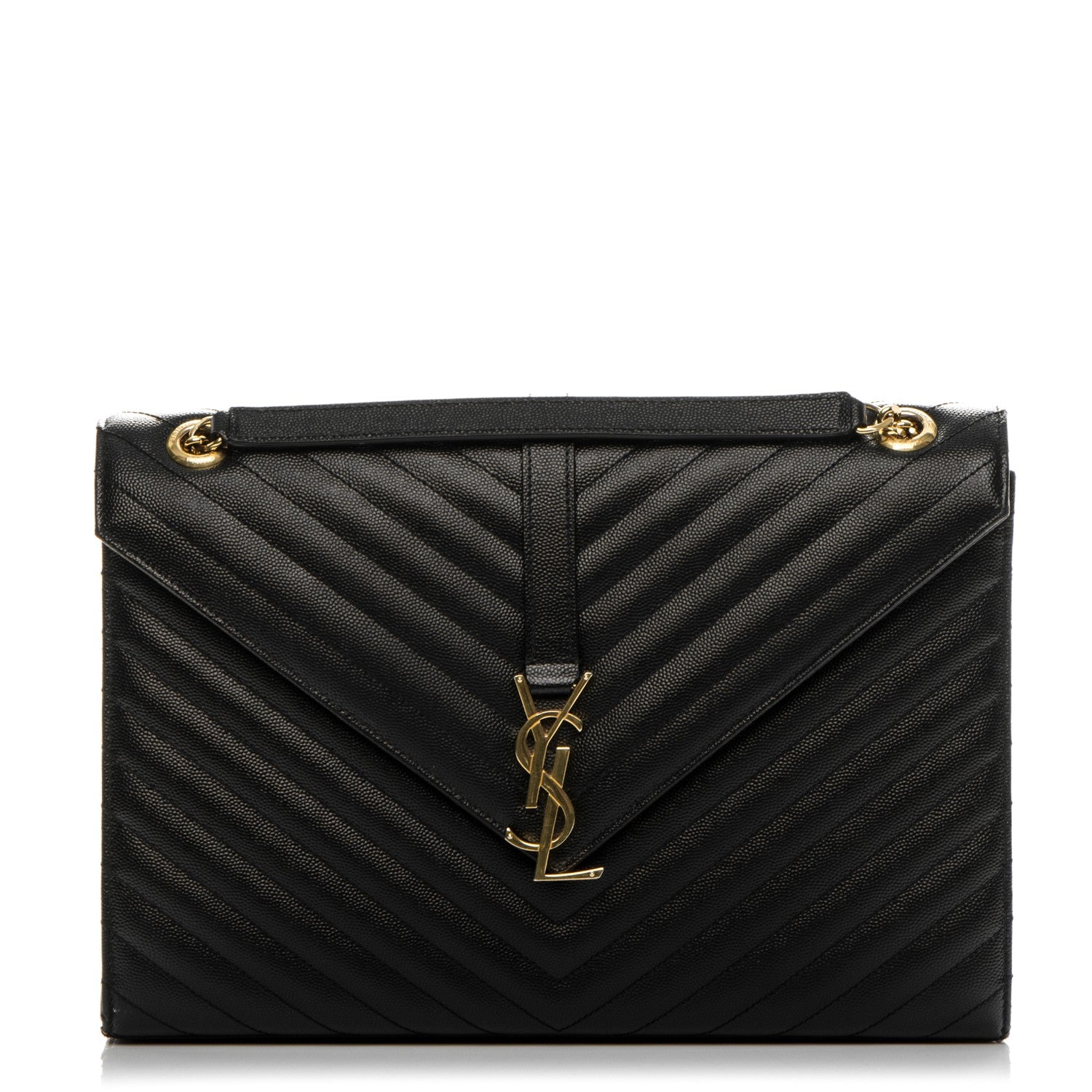 Saint Laurent Grain De Poudre Matelasse Chevron Large Monogram Satchel Black 1 of 7