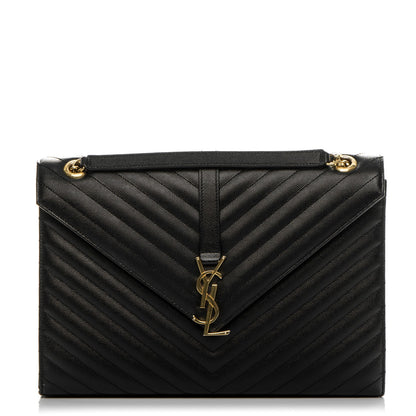 Saint Laurent Grain De Poudre Matelasse Chevron Large Monogram Satchel Black 1 of 7