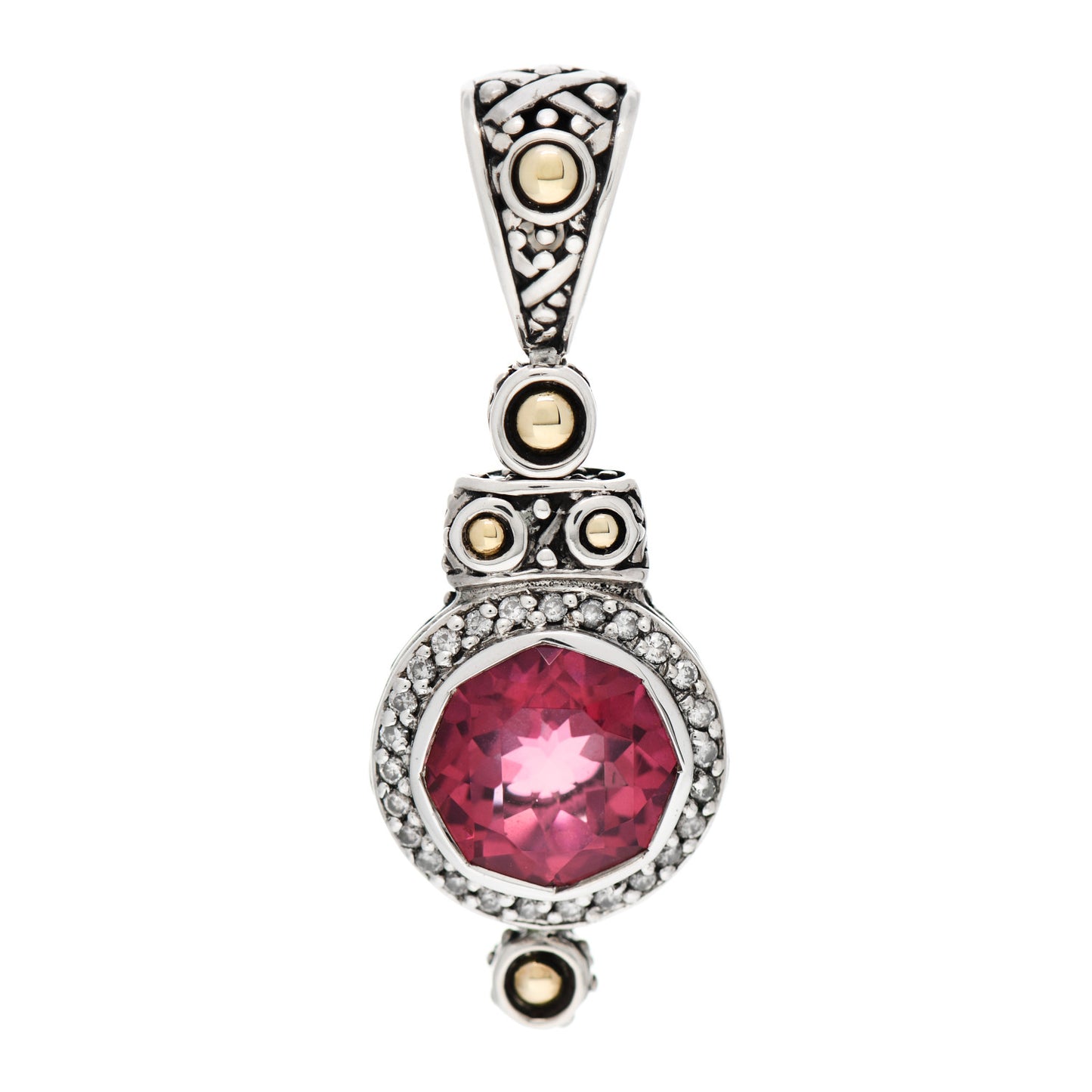 Sterling Silver 18K Yellow Gold Pink Topaz Diamond Batu Sari Pendant