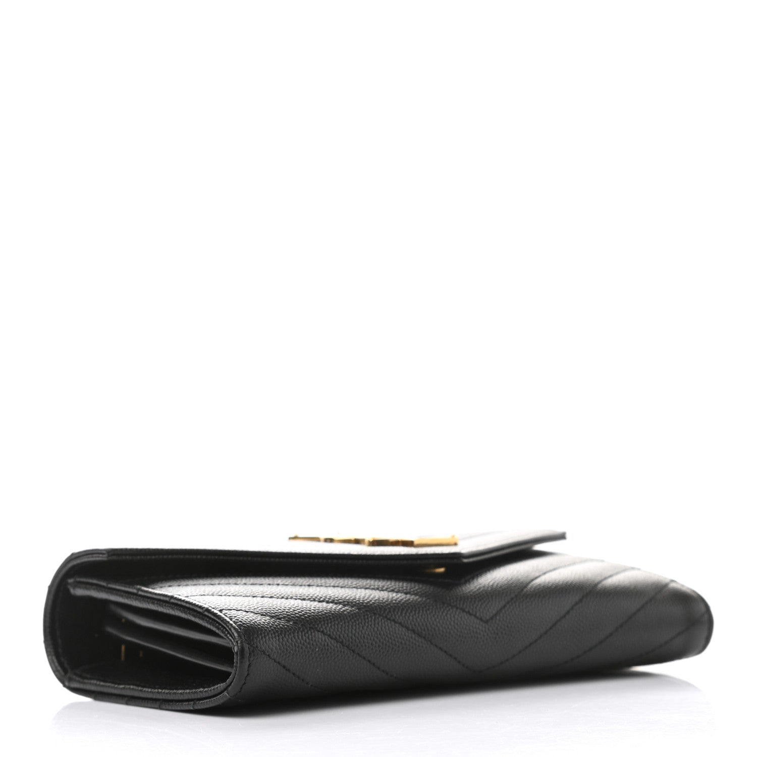 Saint Laurent Grain De Poudre Matelasse Chevron Monogram Flap Wallet Black 4 of 7