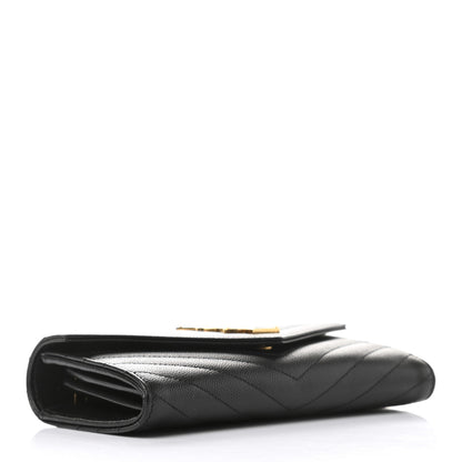 Saint Laurent Grain De Poudre Matelasse Chevron Monogram Flap Wallet Black 4 of 7