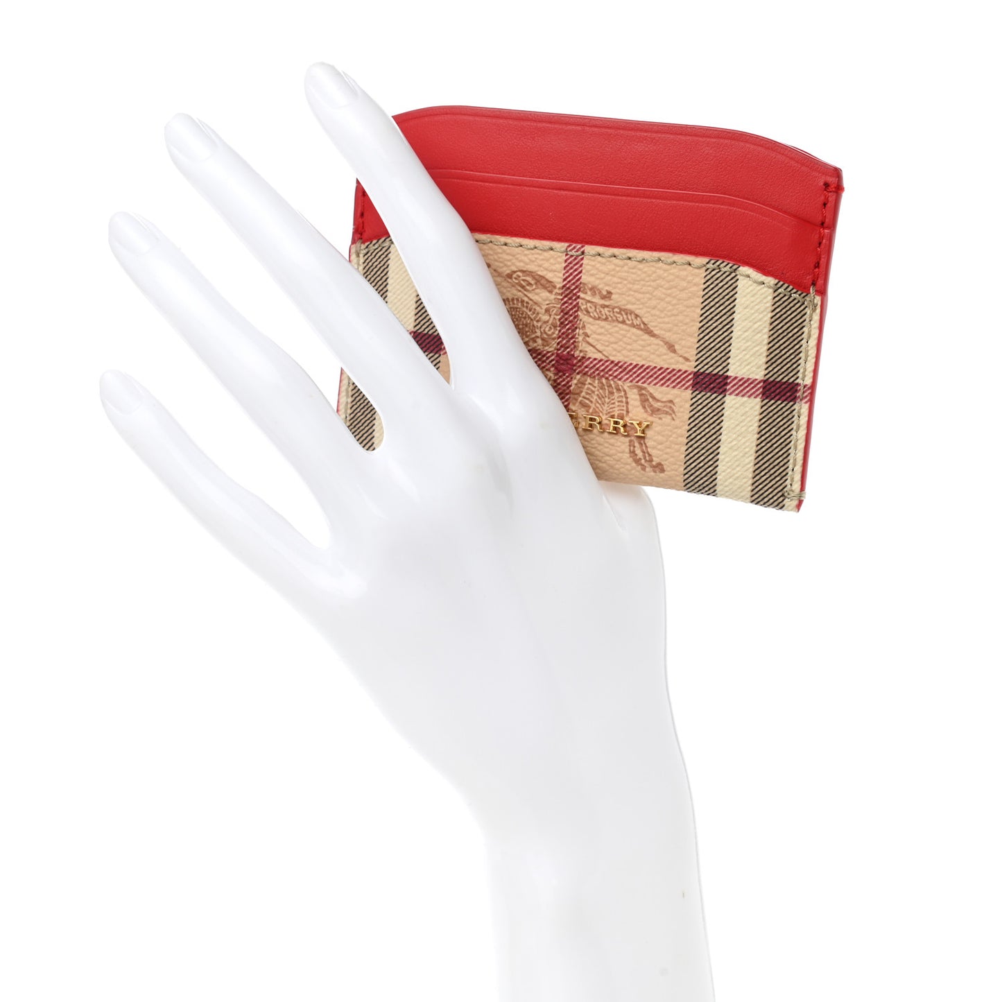 Soft Grain Calfskin Haymarket Check Izzy Card Case Red