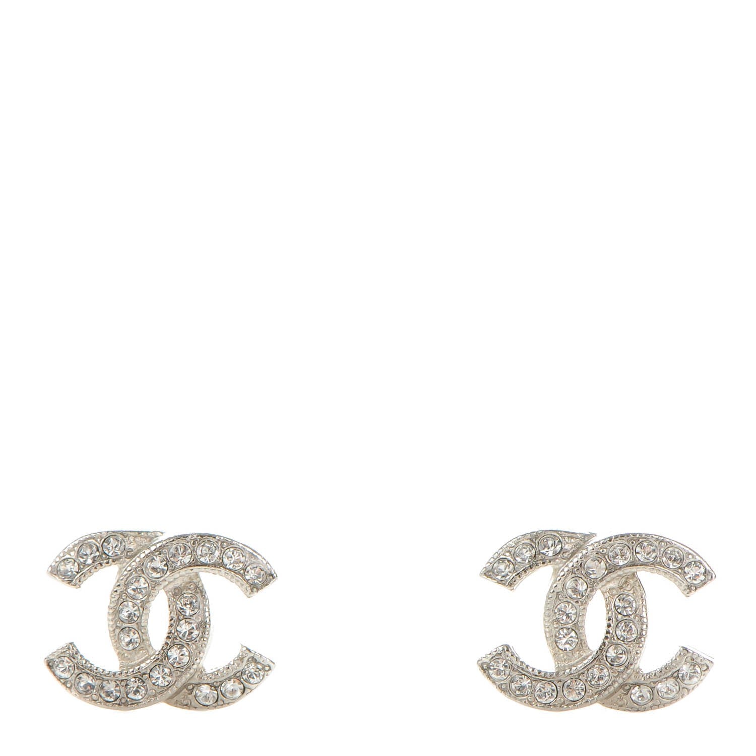 Chanel Crystal Timeless CC Earrings Silver 1 of 5