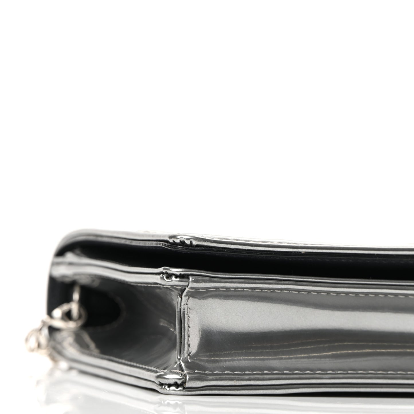 Metallic Patent Micro-Cannage Diorama Wallet on Chain Pouch Silver