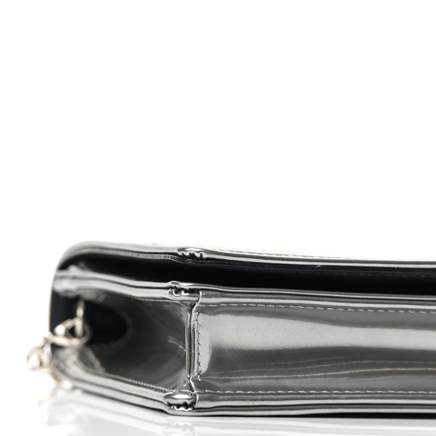 Christian Dior Metallic Patent Micro-Cannage Diorama Wallet on Chain Pouch Silver 8 of 9