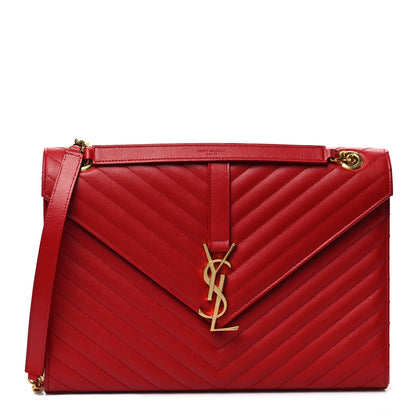 Saint Laurent Grain De Poudre Matelasse Chevron Large Monogram Satchel Lipstick Red 1 of 8
