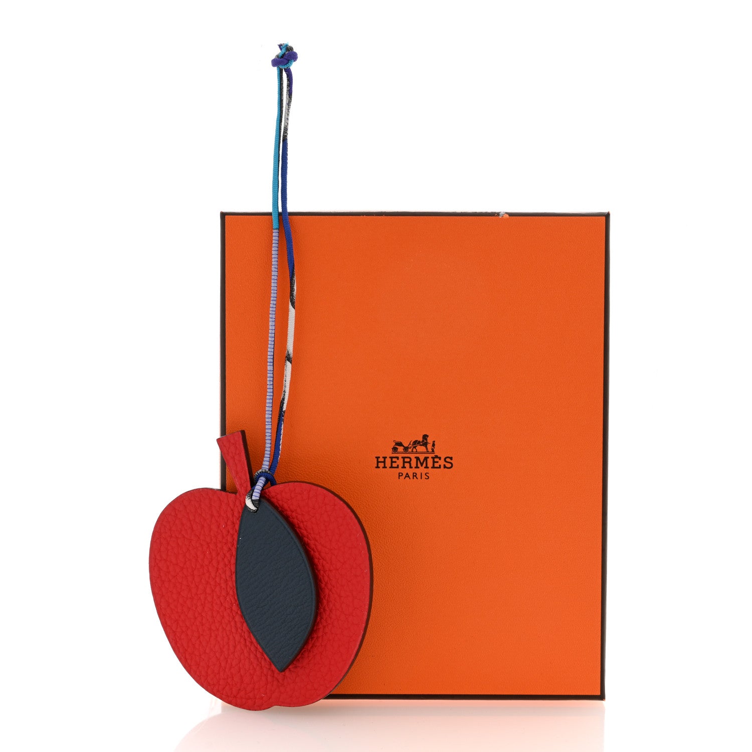 Hermes Taurillon Clemence Chevre Mysore Silk Petit H Apple Leaf Bag Charm Rouge Bleu Multicolor 4 of 4