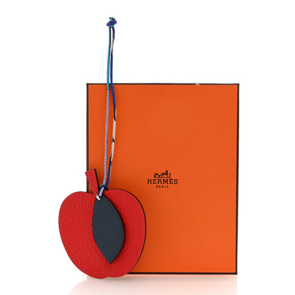 Hermes Taurillon Clemence Chevre Mysore Silk Petit H Apple Leaf Bag Charm Rouge Bleu Multicolor 4 of 4