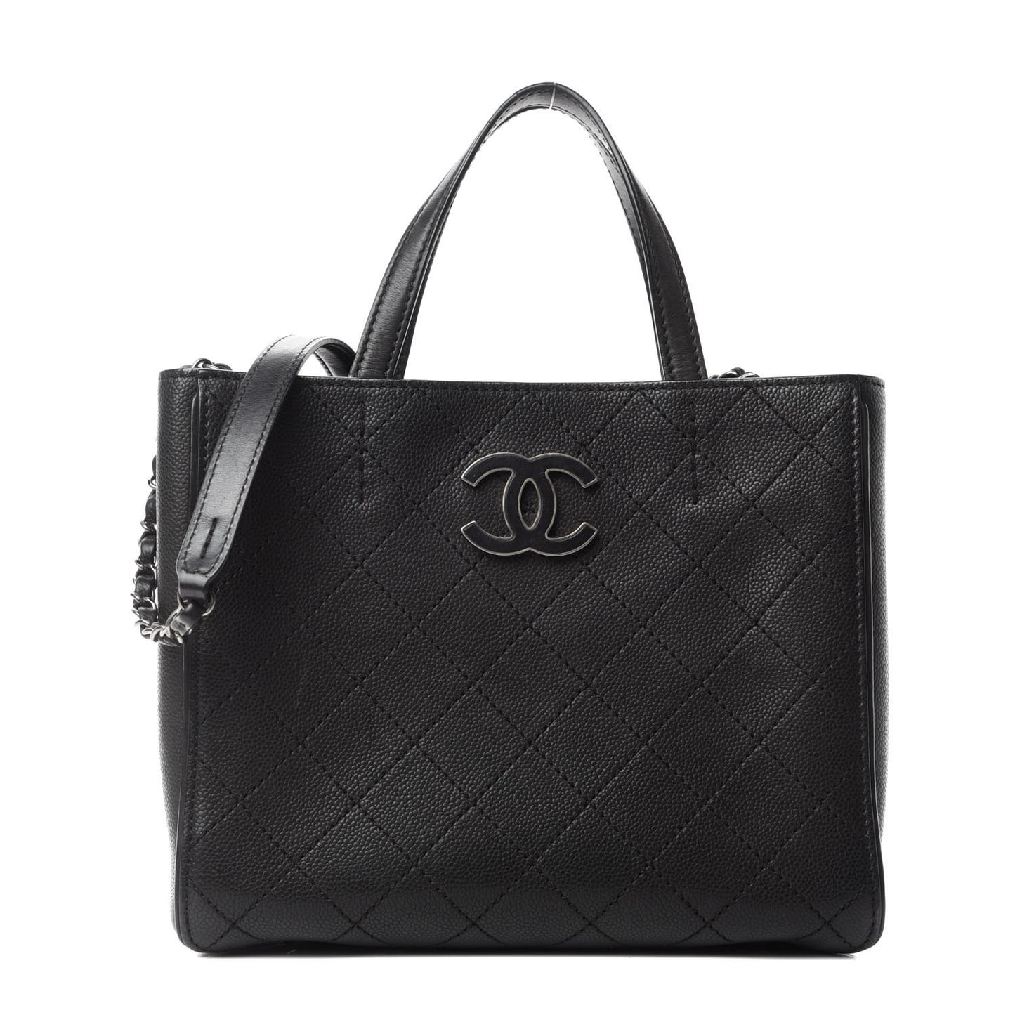 Calfskin Stitched Hamptons Tote Black