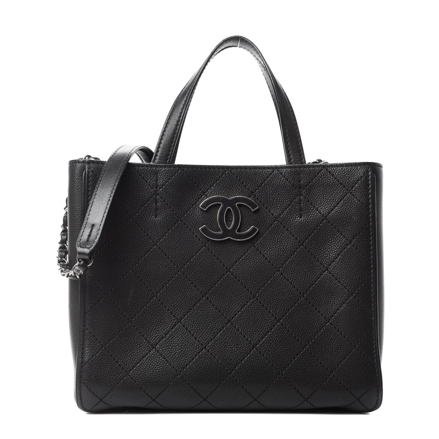 Chanel Calfskin Stitched Hamptons Tote Black 1 of 10