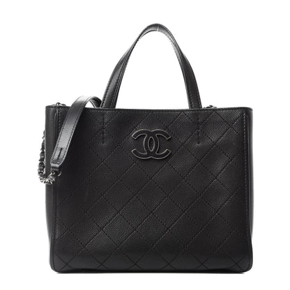 Chanel Calfskin Stitched Hamptons Tote Black 1 of 10