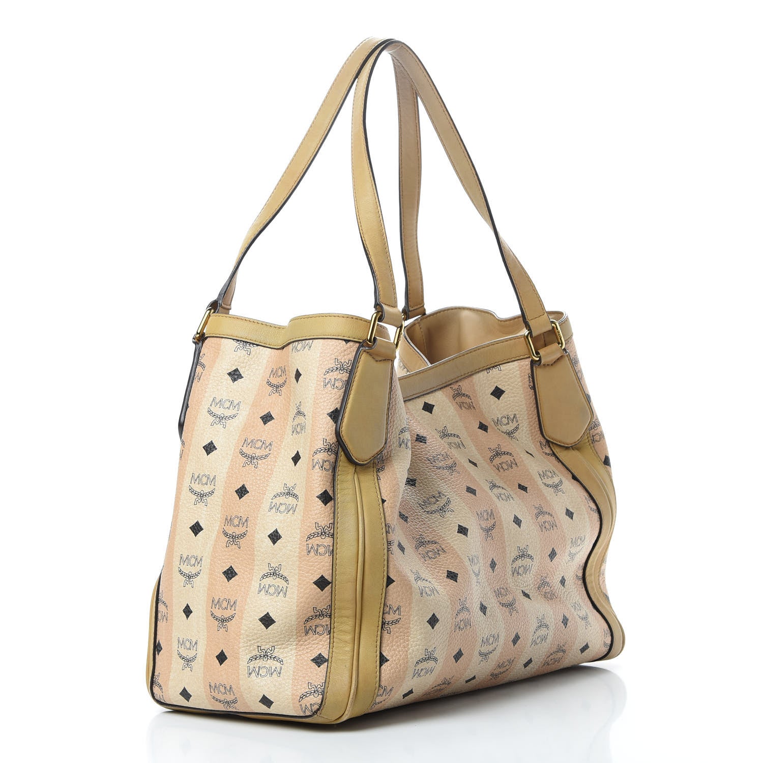 MCM Striped Visetos Shopping Tote Beige 3 of 19