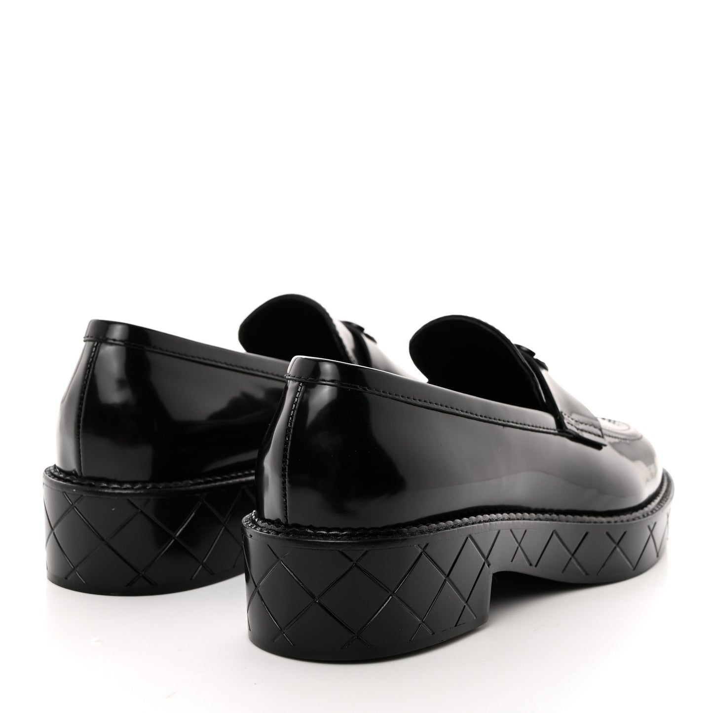 Shiny Calfskin Quilted CC Mocassin Loafers 39.5 Black