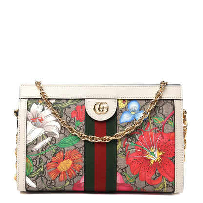 Gucci GG Supreme Monogram Flora Web Small Ophidia Chain Shoulder Bag White 1 of 11