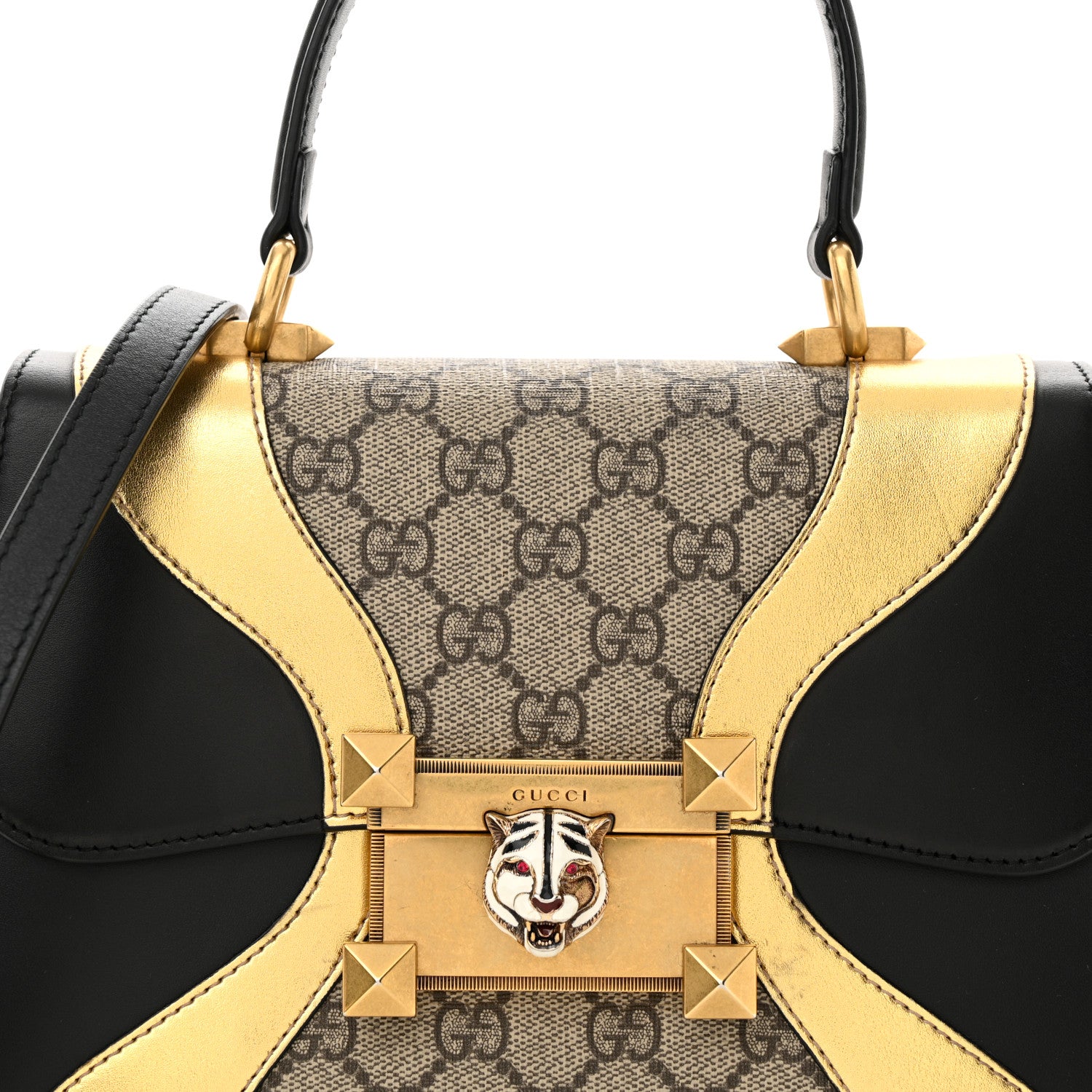 Gucci GG Supreme Monogram Small Osiride Top Handle Bag Black Gold 8 of 12