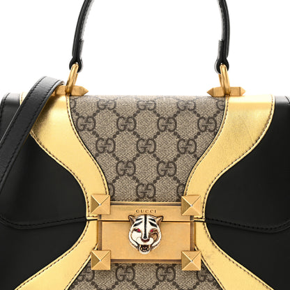Gucci GG Supreme Monogram Small Osiride Top Handle Bag Black Gold 8 of 12