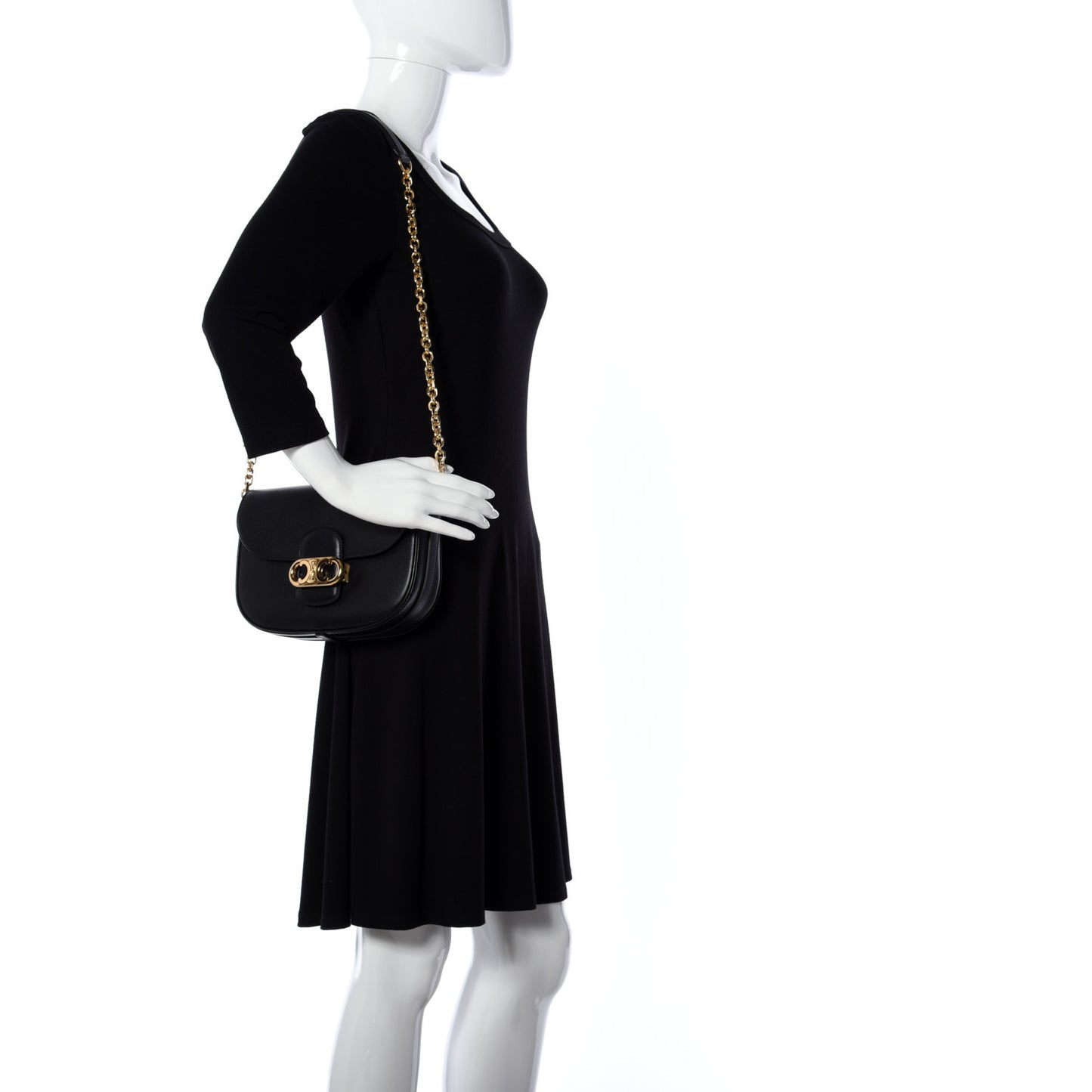 Shiny Calfskin Medium Chain Maillon Triomphe Black
