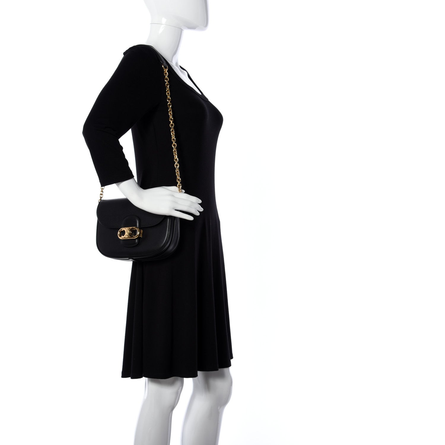 Celine Shiny Calfskin Medium Chain Maillon Triomphe Black 2 of 13