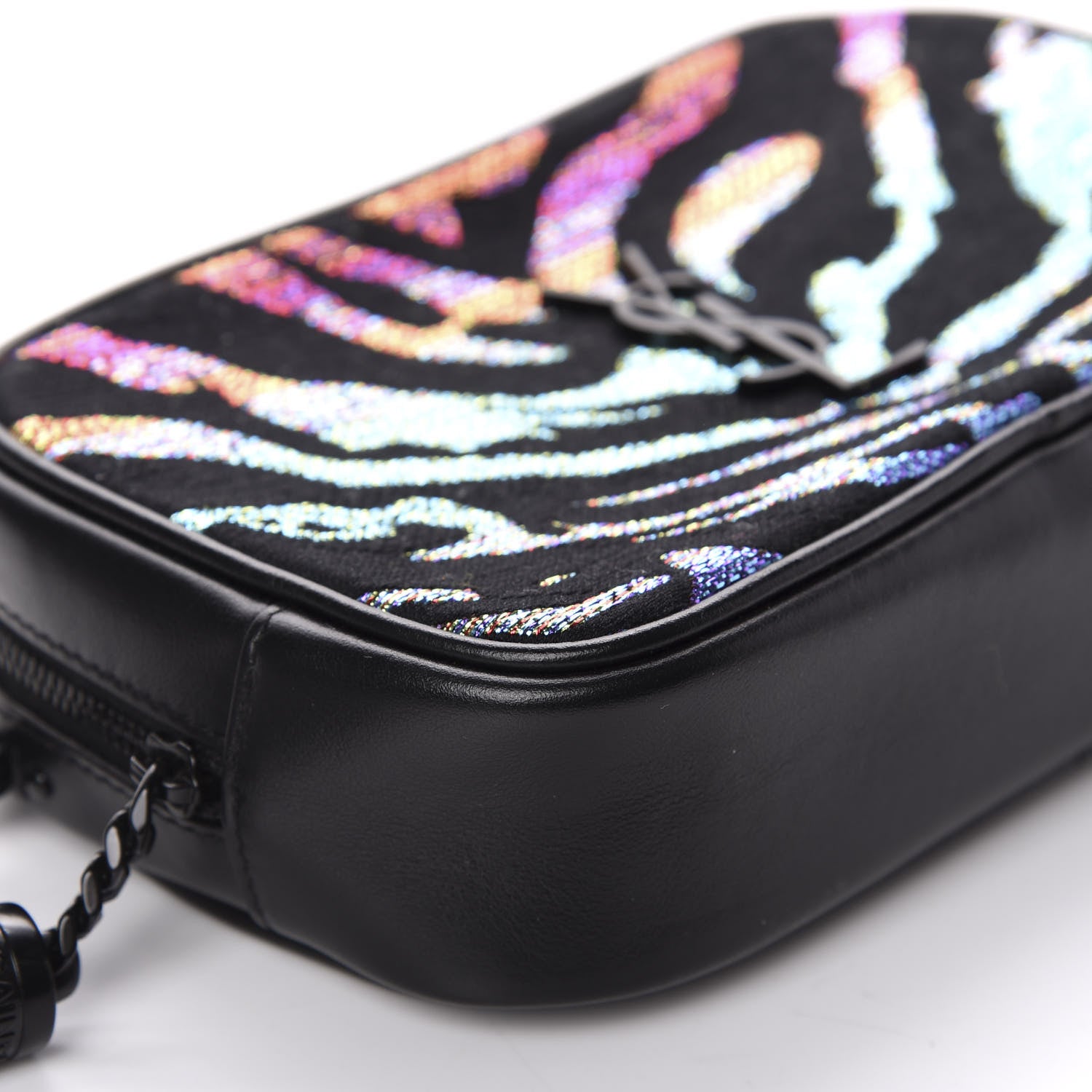 Saint Laurent Calfskin Tiger Burnout Monogram Lou Camera Bag Black Multicolor 7 of 11