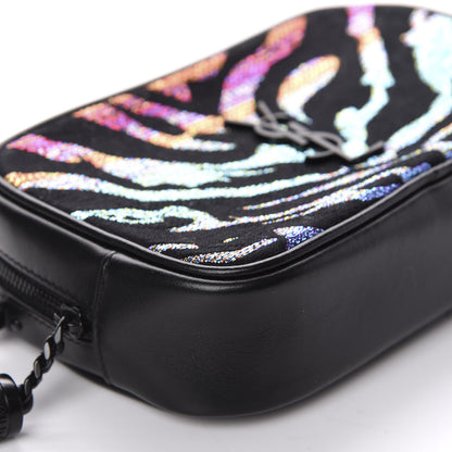Saint Laurent Calfskin Tiger Burnout Monogram Lou Camera Bag Black Multicolor 7 of 11
