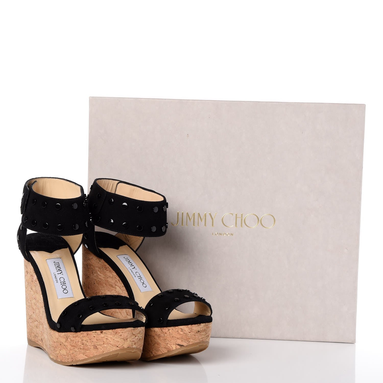 Jimmy Choo Suede Studded Cork Nelly 120 Wedges 37.5 Black 11 of 11