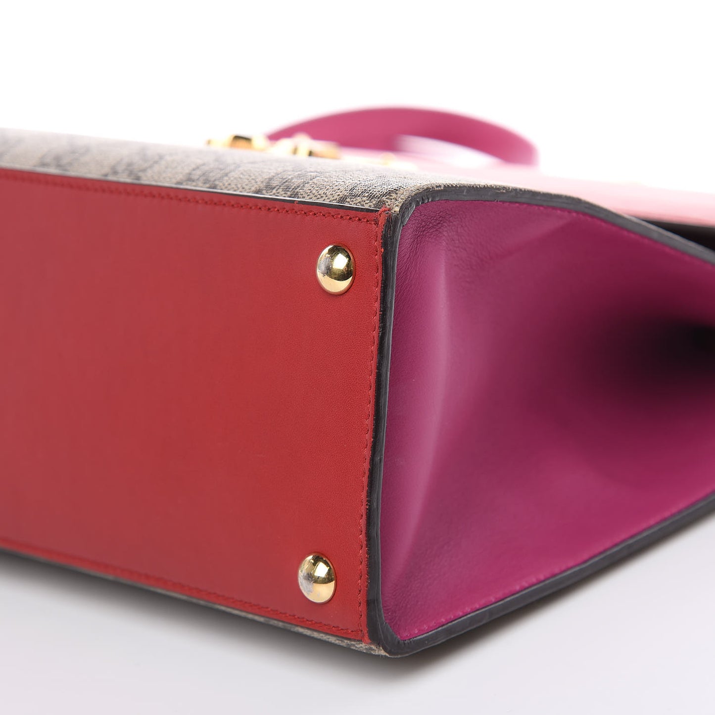 GG Supreme Monogram Calfskin Medium Padlock Top Handle Bag Beige Hibiscus Red New Rosette