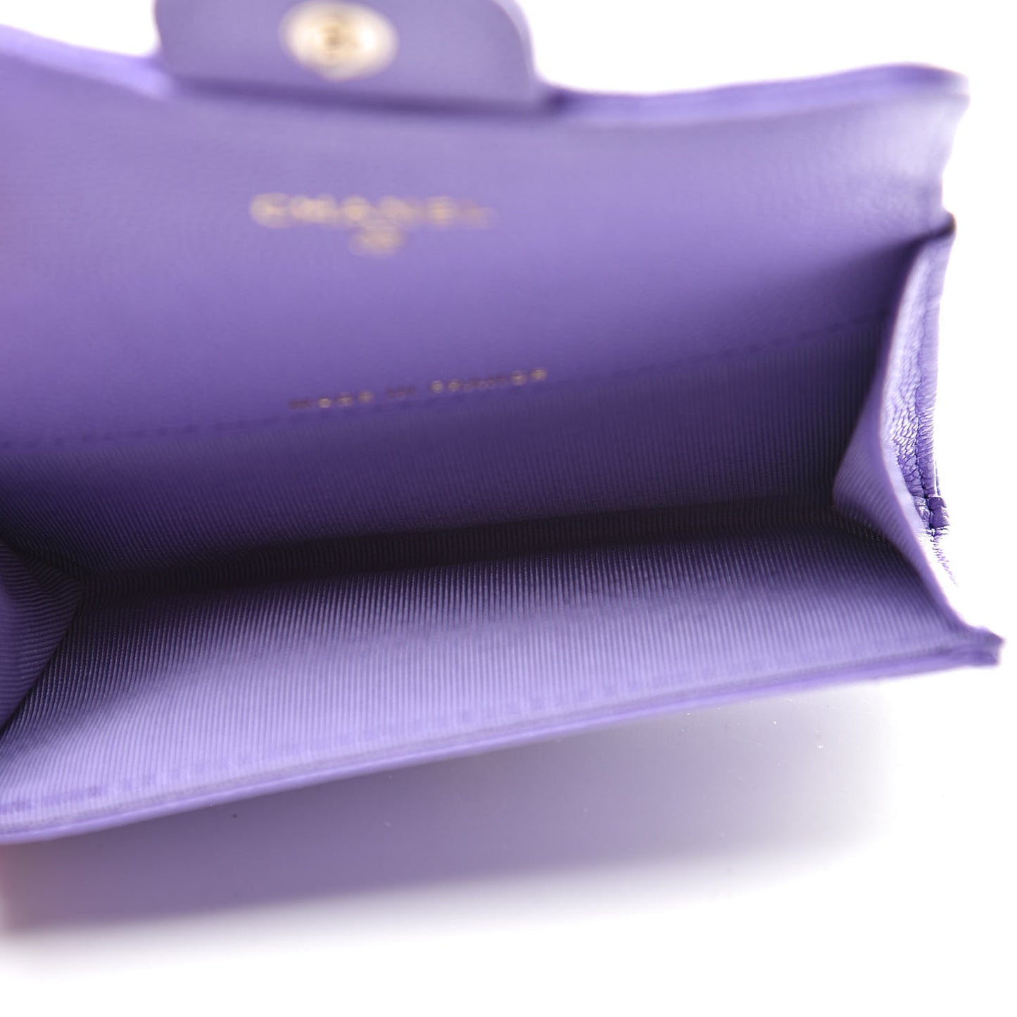 Caviar Quilted Flap Card Holder Wallet Purple