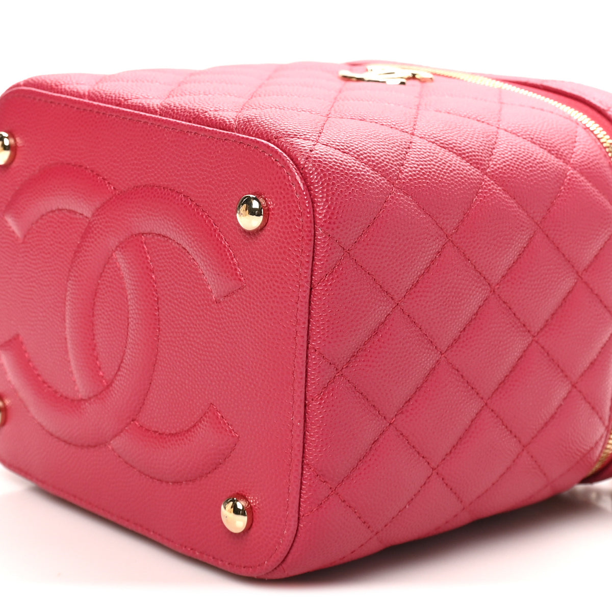 Caviar Quilted Small Top Handle Vanity Case With Chain Dark Pink