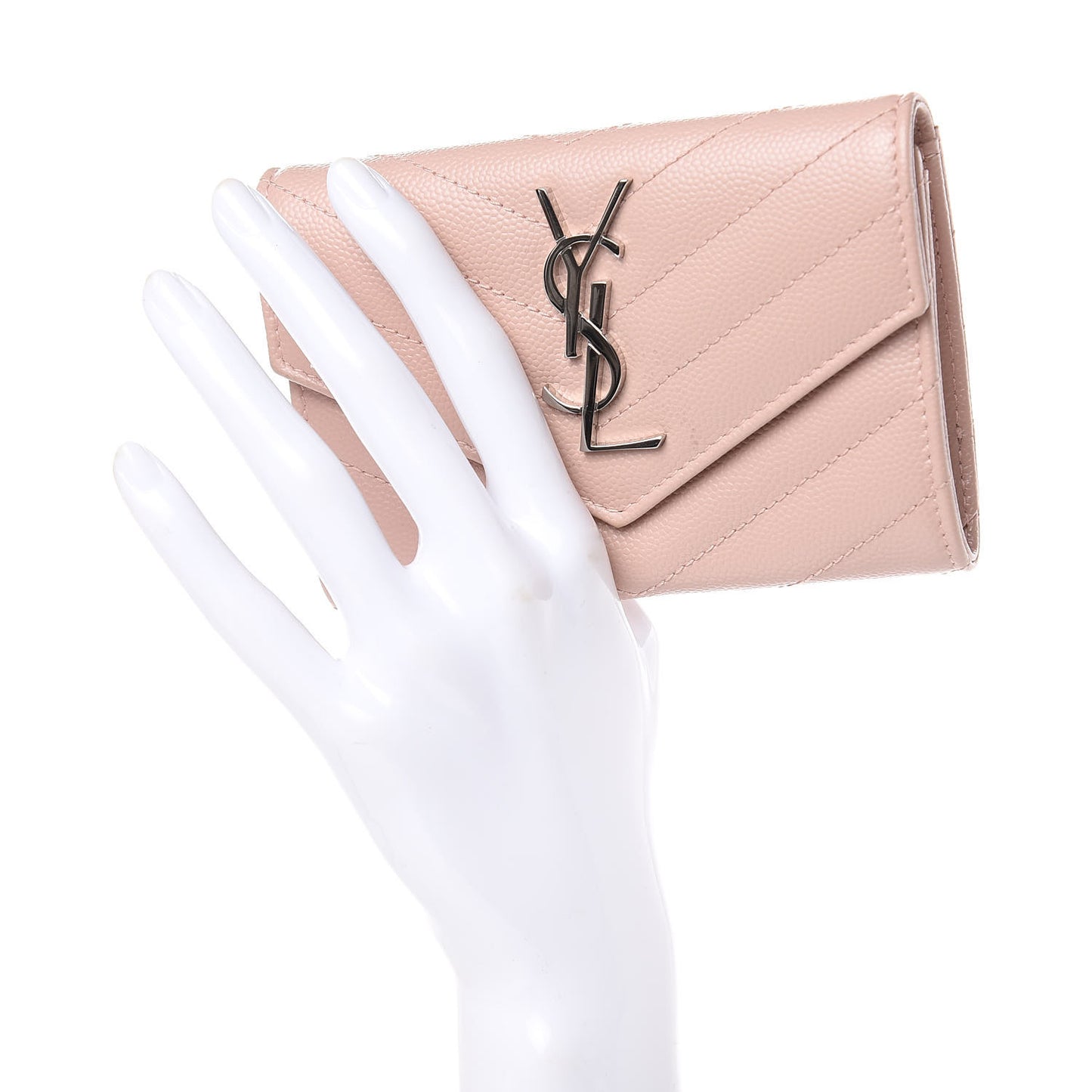 Grain De Poudre Matelasse Chevron Small Monogram Envelope Wallet Pale Blush