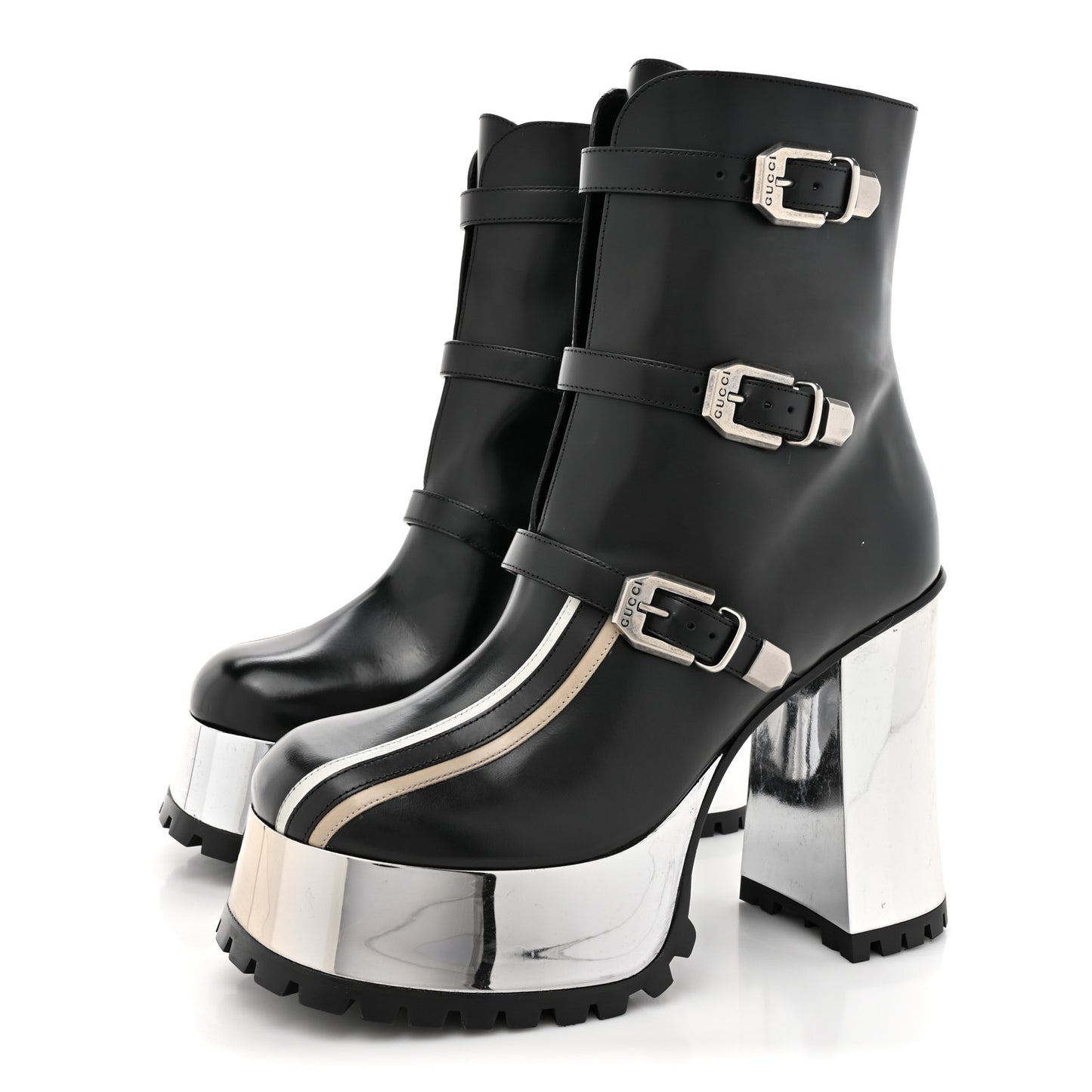 Cordovan Lux Platform Ankle Boots 40 Black Oatmeal White