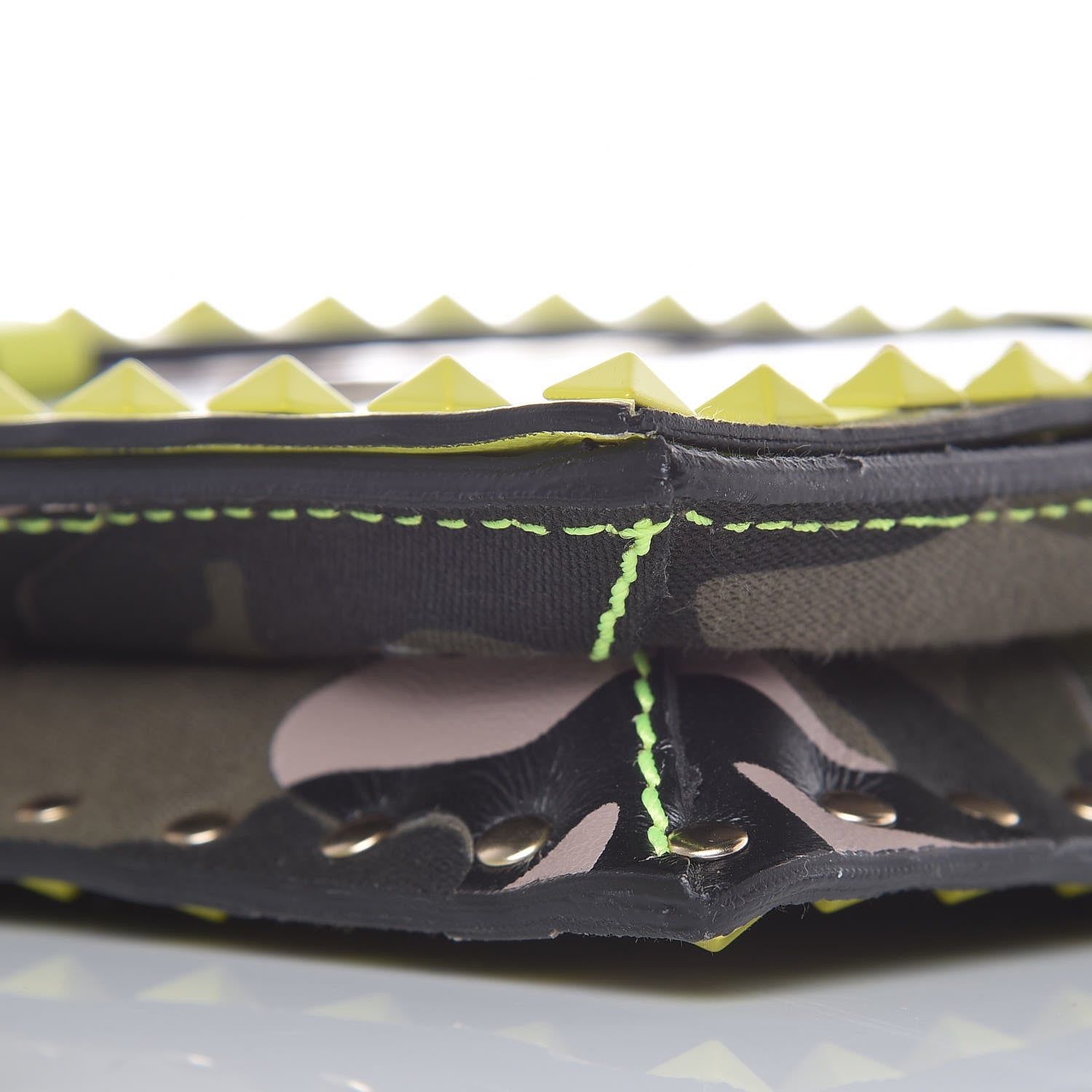 Valentino Garavani Nappa Canvas Camouflage Rockstud Wristlet Clutch Yellow Fluo Green 8 of 12