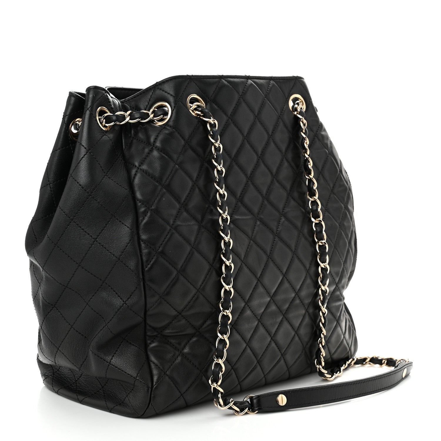 Chanel Lambskin Quilted Large Drawstring Bag Black 3 of 10