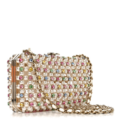 Chanel Metal Pearl Minaudiere CC Evening Bag White Gold Multicolor 3 of 11