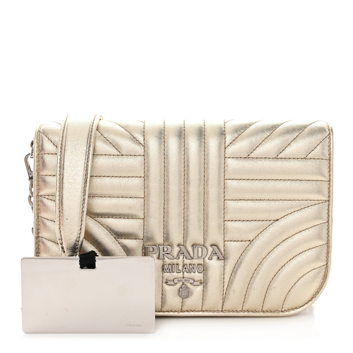 Metallic Nappa Impunture Small Diagramme Crossbody Bag Gold