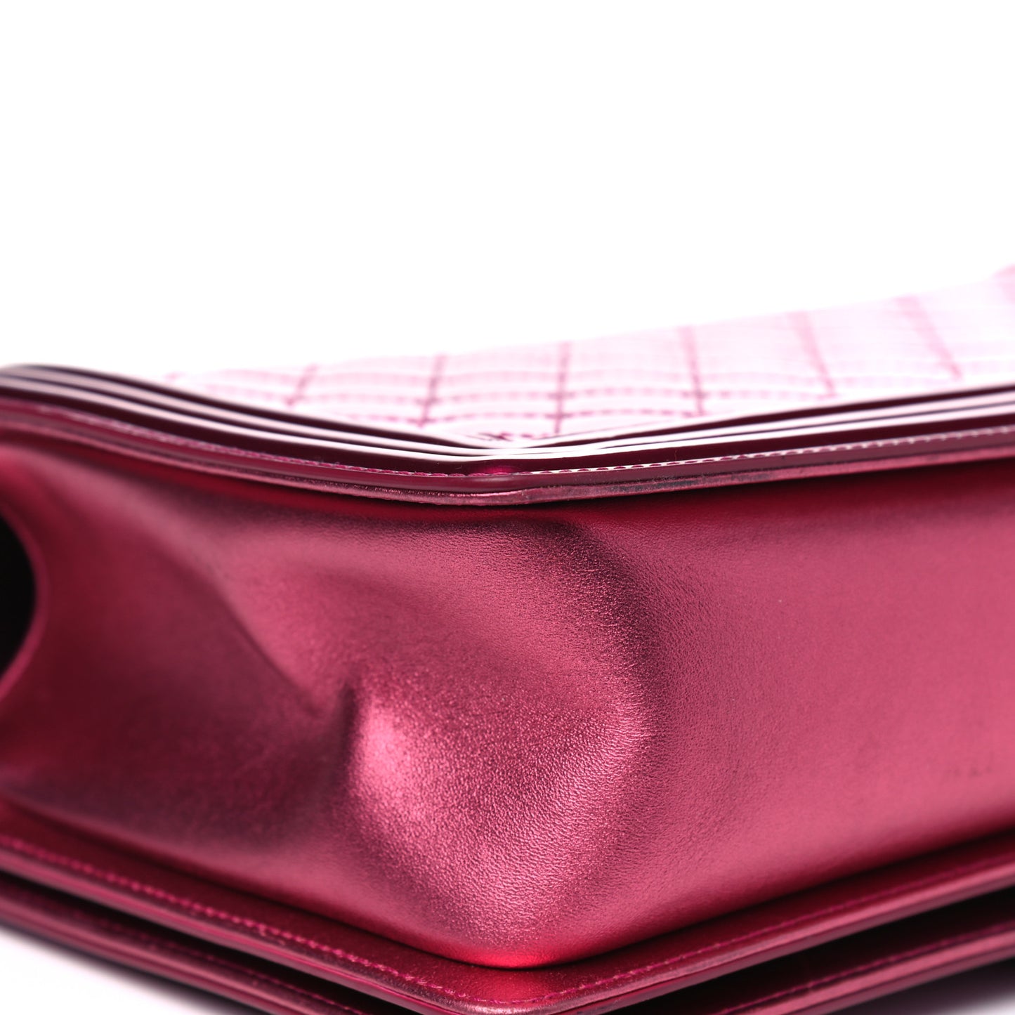 Metallic Patent Quilted New Medium Boy Flap Fuchsia