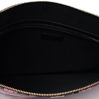 Chanel Coated Canvas Lambskin Quilted Large Camellia Cosmetic Case Pink Black 4 of 5