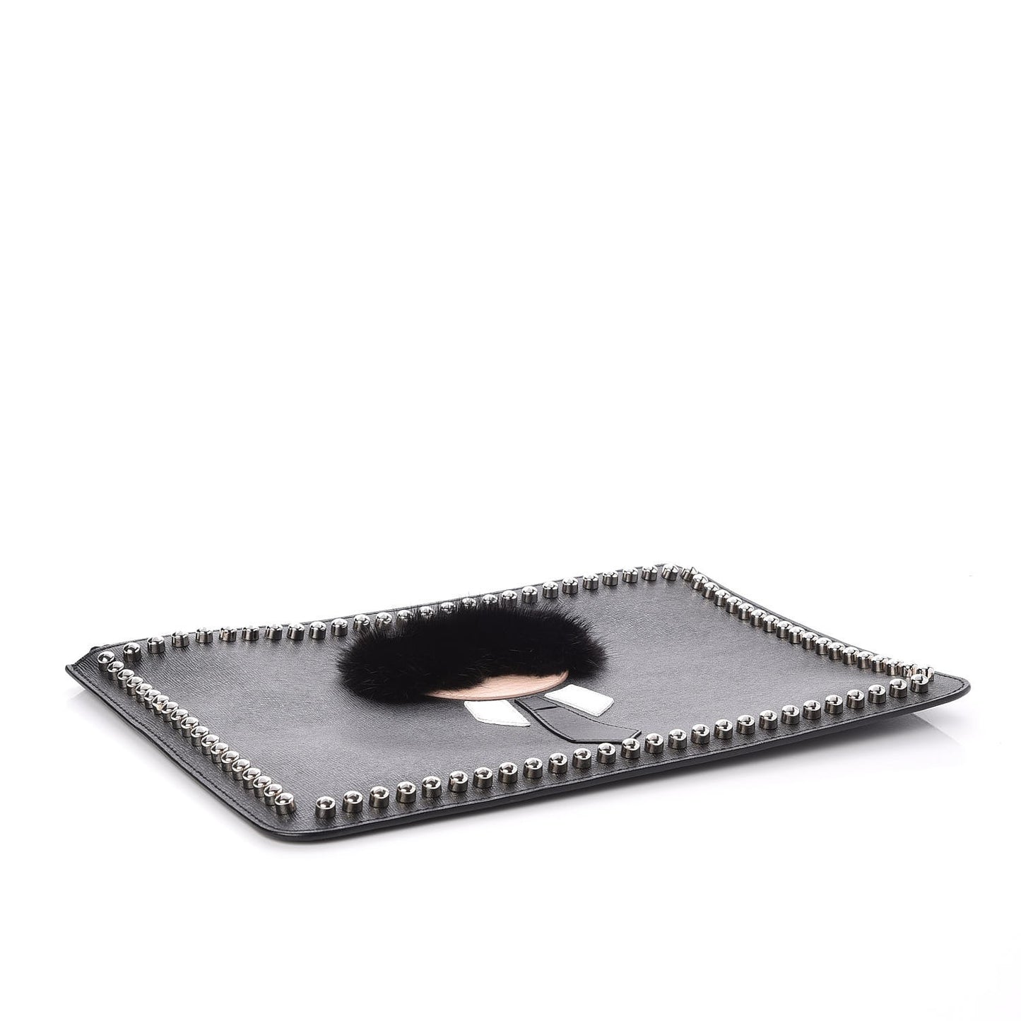 Vitello Elite Flamingo Mink Karlito Studded Pouch Black White Plaster