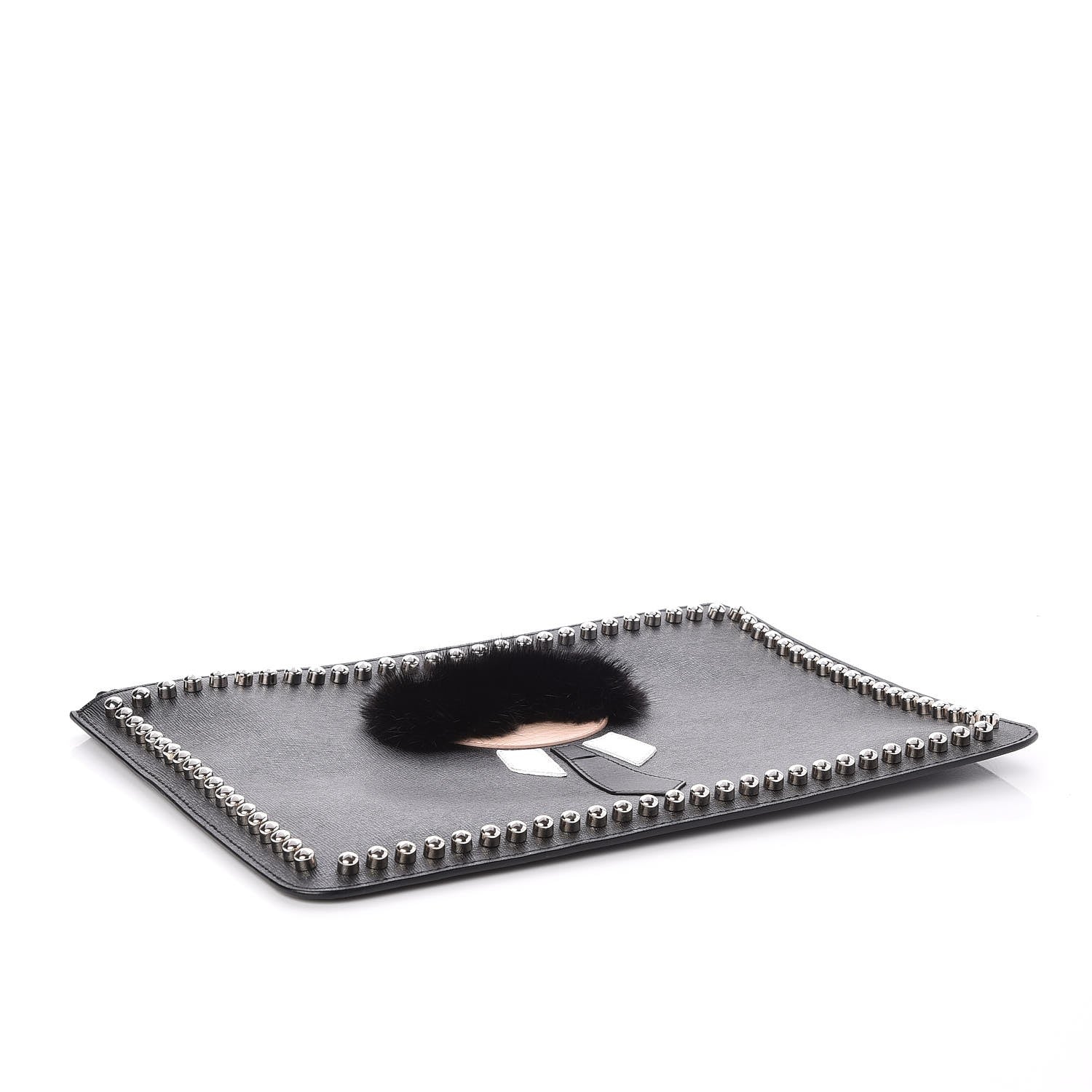 Fendi Vitello Elite Flamingo Mink Karlito Studded Pouch Black White Plaster 4 of 7
