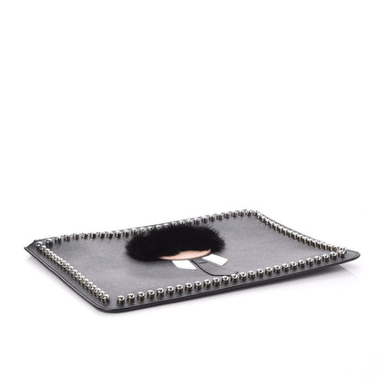 Fendi Vitello Elite Flamingo Mink Karlito Studded Pouch Black White Plaster 4 of 7